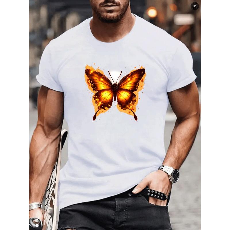 European Sizes Butterfly In the Fire Inspirational Print, Patterned Round-neck T-shirt, Suitable for Outdoor Sports, Weekend Casual Wear