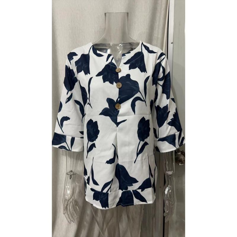 

Женские модные повседневные летние блузки и рубашки с v-образным вырезом и коротким рукавом с цветочным принтом 3XL