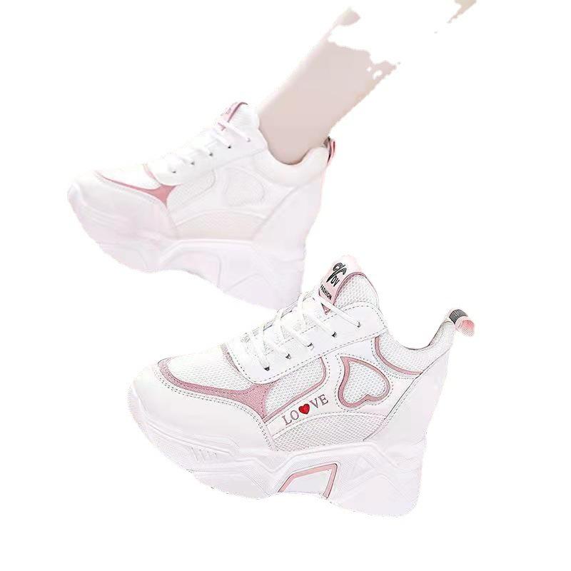 2025 new inner height-increasing women's shoes mesh breathable and high casual sports shoes summer platform dad shoes tide spring
