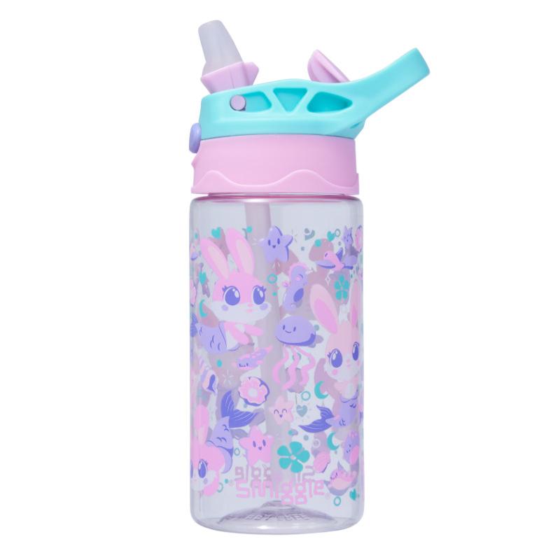 Smiggle Straw Water Bottle Kids Large Capacity Water Cup Student Tumbler Cartoon Silicone Straw Leak-Proof 500ml