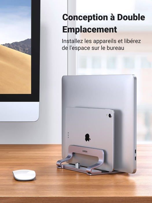 Support PC - Ugreen - 60643 - Vertical - Réglable - Aluminium Gris