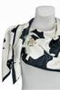Women' Scarf 90X90 "Black and White Elegance" - Elegant with a Floral Pattern, Imitation Silk