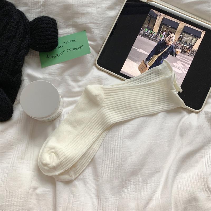 Rolled-up Socks, Women's Mid-calf Socks, Trendy Spring and Summer Cotton Socks, Thin Mesh Breathable Pile Long Socks
