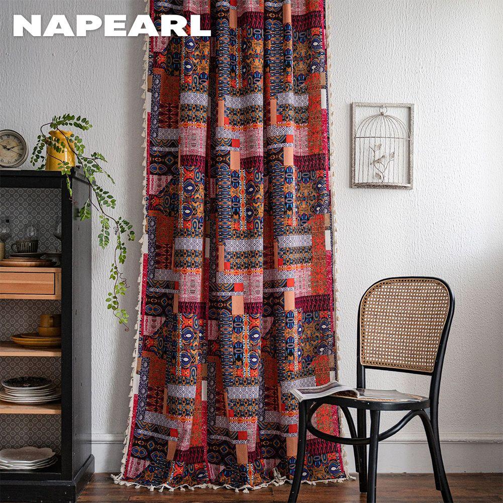 1PC NAPEARL Bohemian Style Patchwork Printed Country Style Semi Blackout Curtain for Small Windows Kitchen Bedroom Living RoomBalcony Home Decor