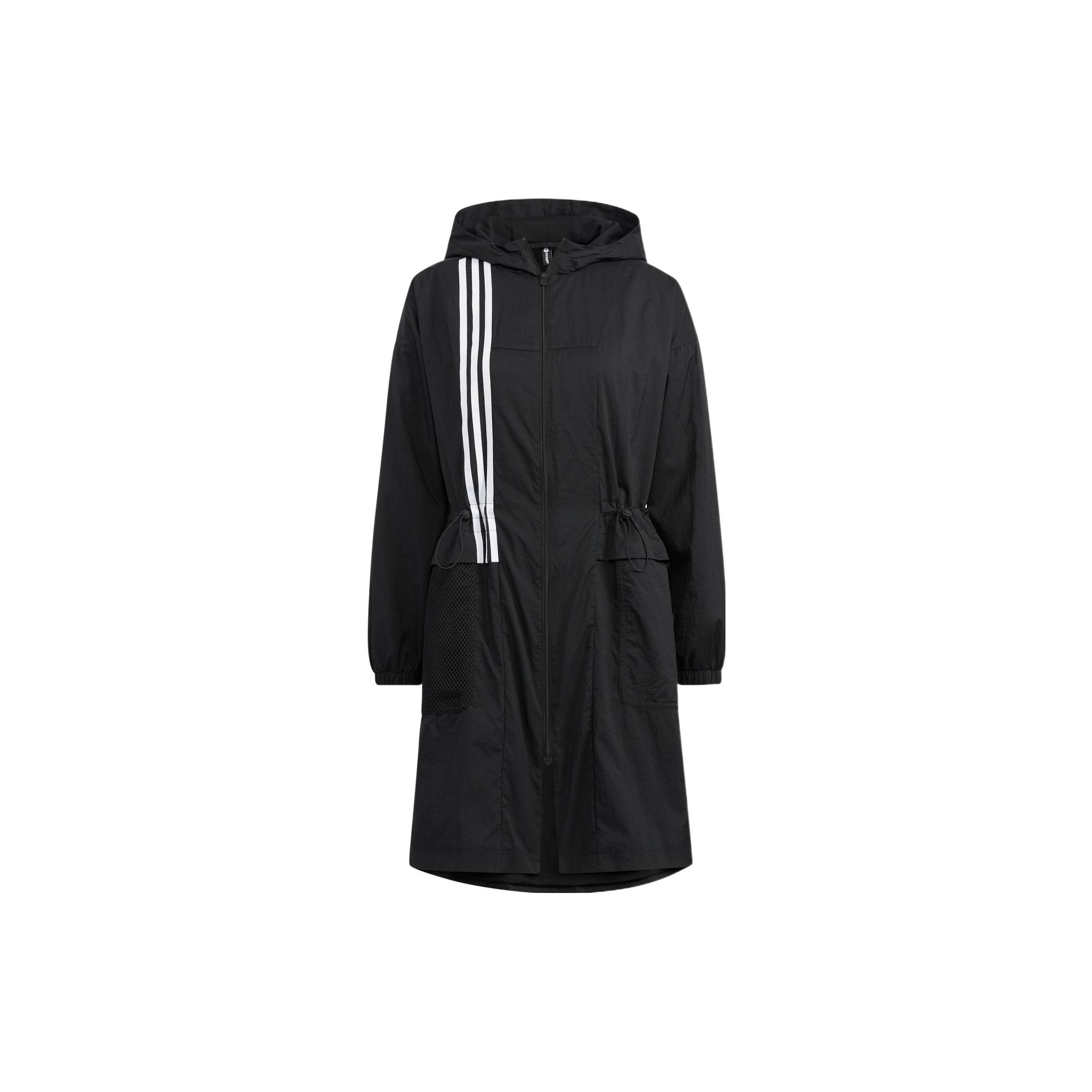

Adidas Neo Util Wb2 Solid Color Long Hooded Jacket With Drawstring Design And Striped Zipper Women jackets Black HN2326 A/XS