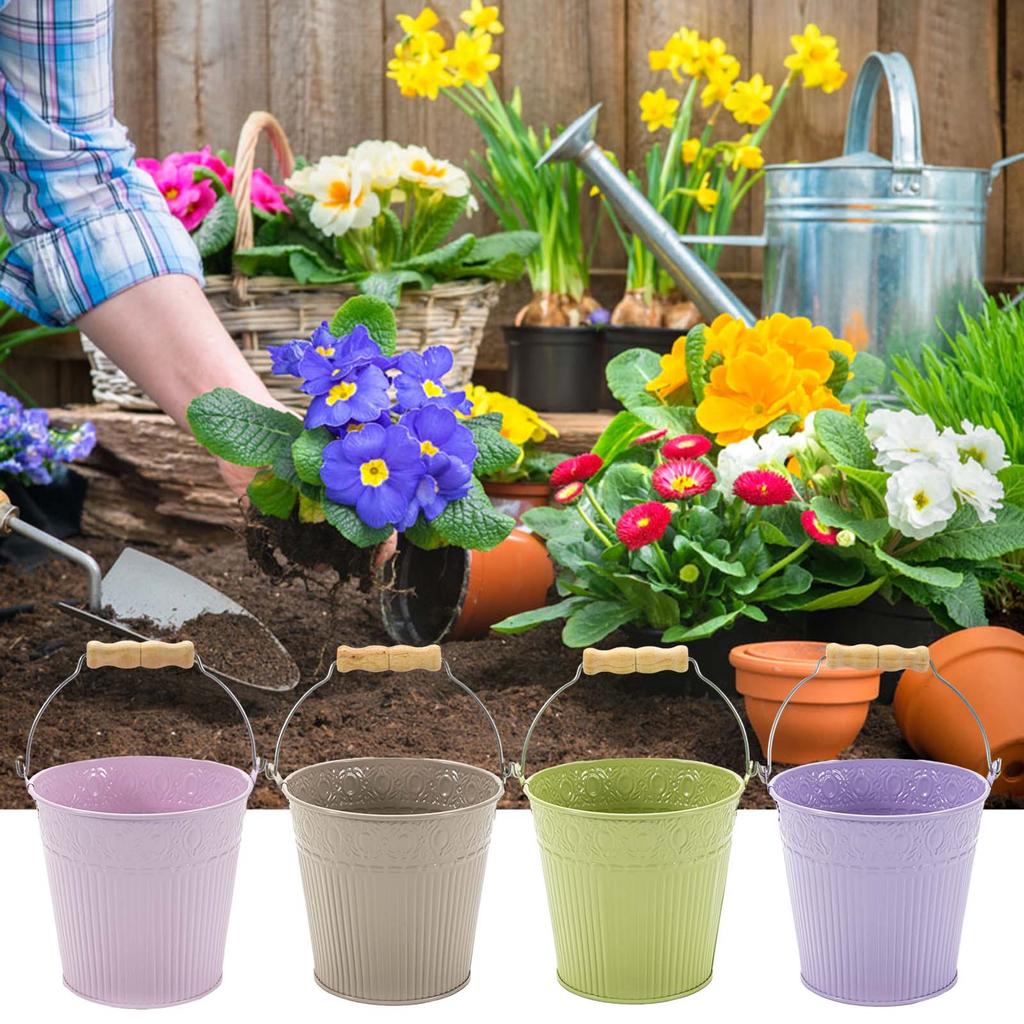 Flower Plant Pots with Handle Iron Potted Hanging Planter Outdoor Flowerpots Basket Bucket Vase Suitable for Food Snacks