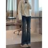 Deep Blue High-Waisted Micro-Flare Slimming Jeans for Women, 2025 Autumn