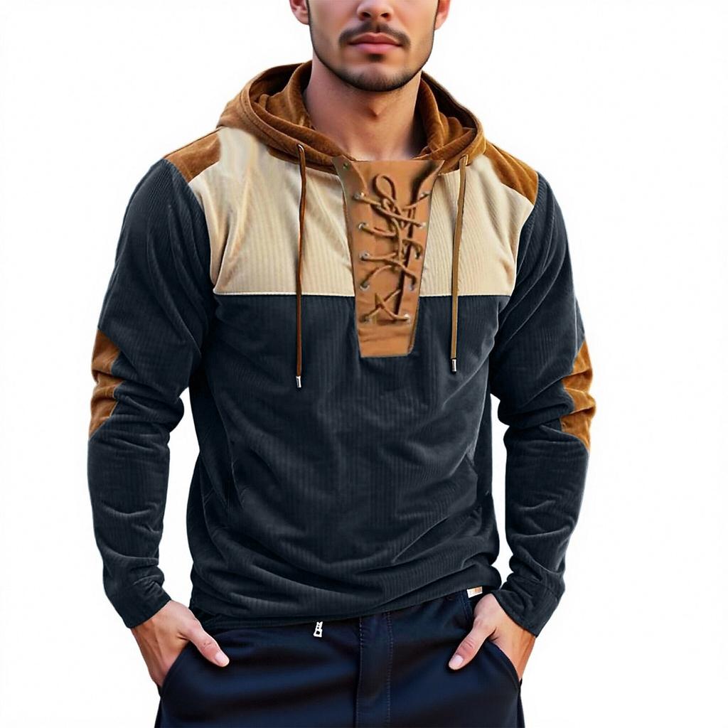 Men's  Loose  Leisure  Color Clashing  Hooded Hood  Long Sleeves  Hoodie
