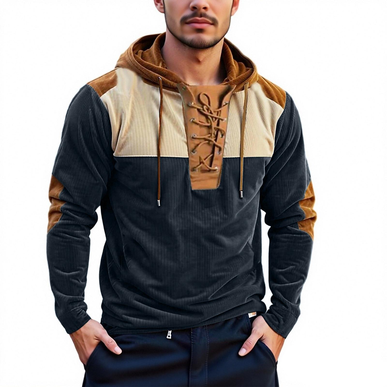 

Мужское Свободное Повседневное Контрастное Худи с капюшоном Длинные рукава XL тёмно-синий