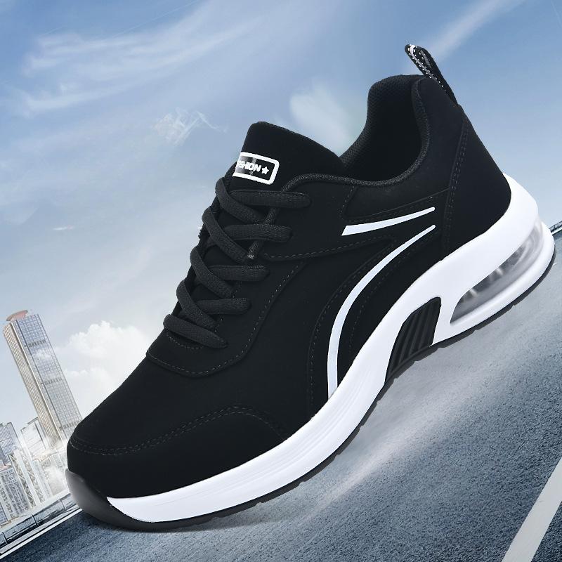 Herbst und Winter Freizeit Damenschuhe Mode Schwarzes Leder Kissen Innensohle Sneaker Plattform Casual Flache Trendy Schuhe