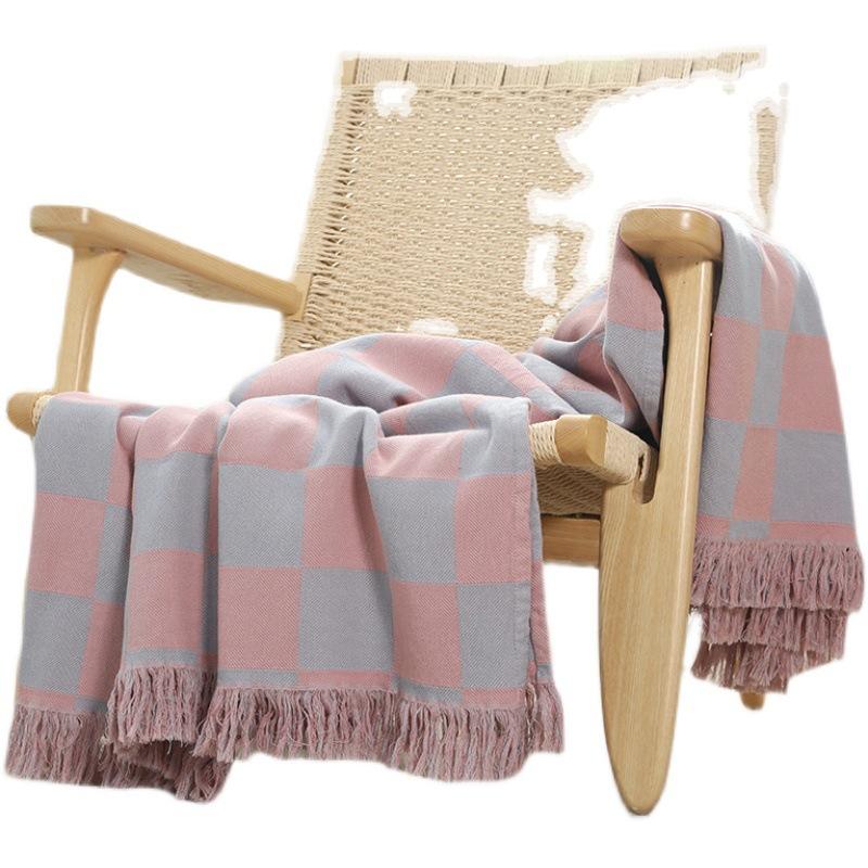 Minimalistische karierte Handtuchdecke für Bett Sofa Couch, Ganzjahres-Bettdecken aus reiner Baumwolle, universelle moderne Sofabezugsdekoration für Zuhause