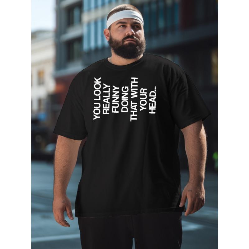 European Size Men's Plus Size Funny  T-Shirt - Oversized Loose Fit Casual Summer Short Sleeve Round Neck Tee, Breathable Big & Tall Top