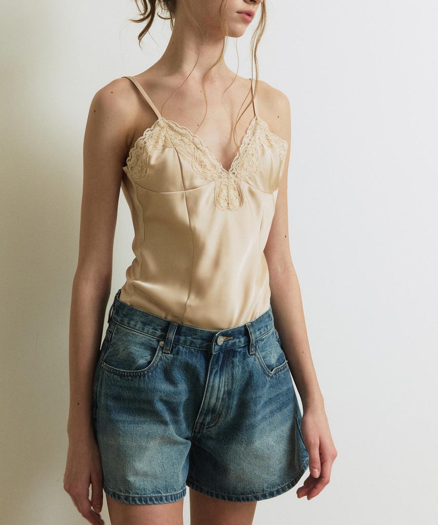 GREENBUTTER Washing Denim Shorts (Blue)