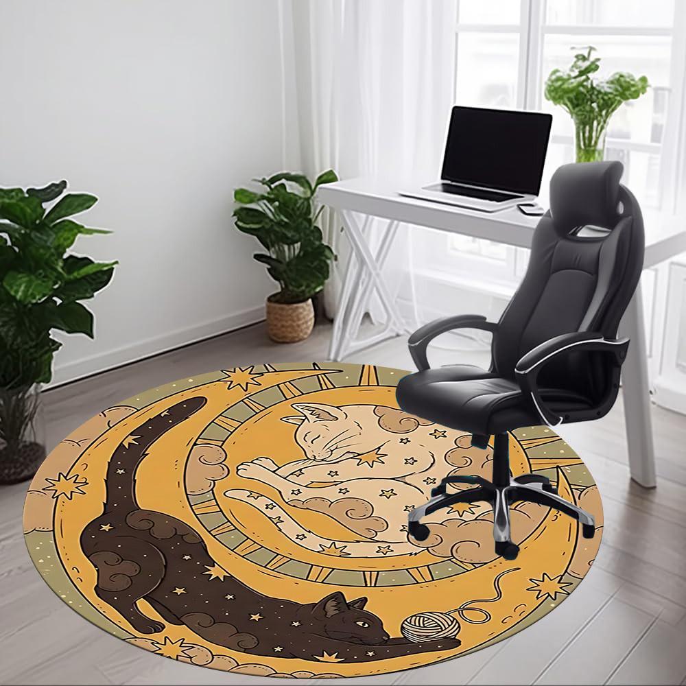 1pc Moon Cats Office Round Area Rug, Indoor Mat Suitable For Office, Under Office Chairs Bedroom Living Room Home Decor, Room Deco145