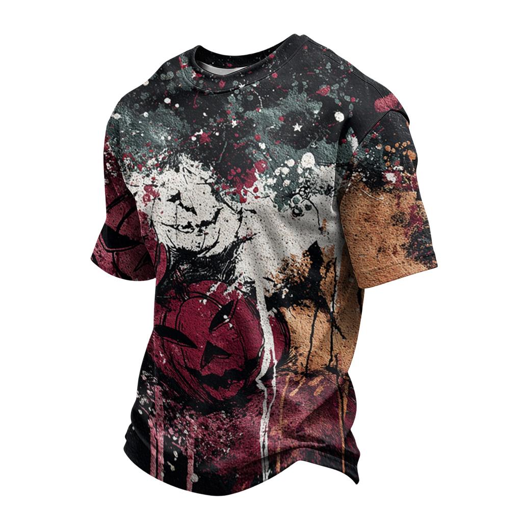 Men's Casual Short Sleeve Lightweight Breathable Crew Neck T-Shirt Halloween Pumpkin Print Pattern Comfortable Fit