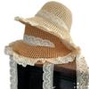 Stylish Khaki And Brown Straw Hat For Women With Lace Up Design For Summer Outings