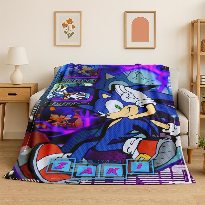 Classic S-Sonic Cartoon Game Flannel Blanket Soft Warm Throw Blanket for Bedroom Living Room Bed Travel Camping Picnic Gift
