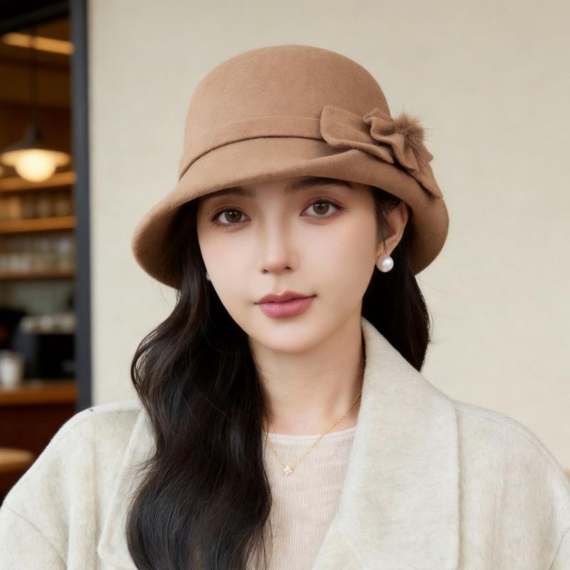 New Wool Short-brimmed Bucket Hat Women's Autumn and Winter Warm Mother Hat Elegant and Versatile In the Elderly Woolen Hat