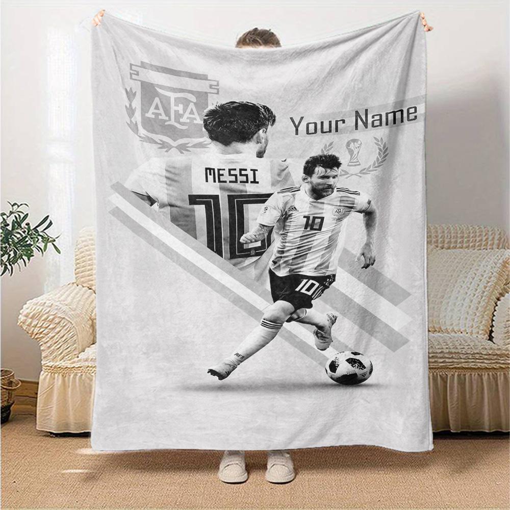 Football Messi Customize Text Blanket Lightweight Customizable Blanket Ultra-Soft Perfect for Office Chair Livingroom Sofa Home Decor