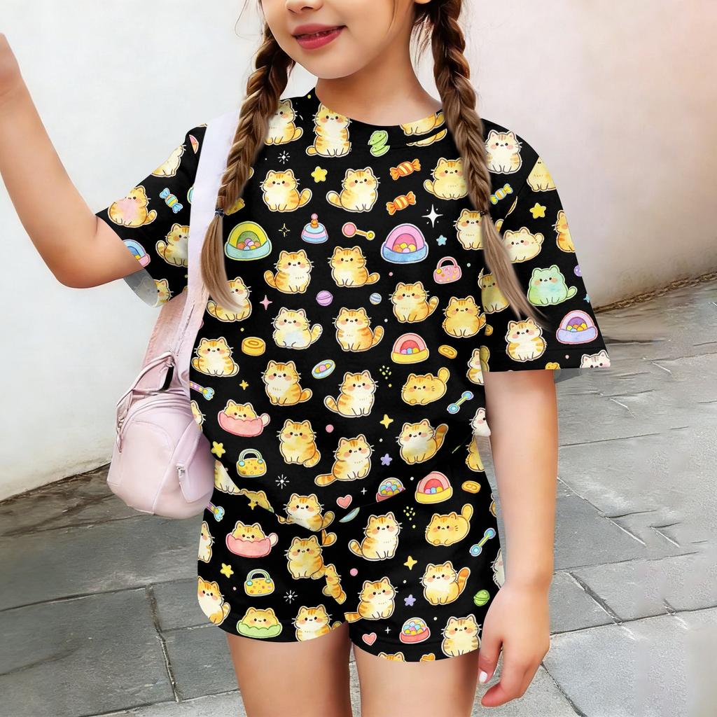 Kids Casual Short Sleeve Top and Shorts Set Animal Print Lightweight Soft Fabric Comfortable Fit Summer Outfit for Boys Girls
