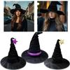 Halloween Rynket Sort Heks Hat, Fløjls Tryllekunstner Kasket med Flagermus/Stjerne Dekoration, Kostume Tilbehør til Fest og Cosplay
