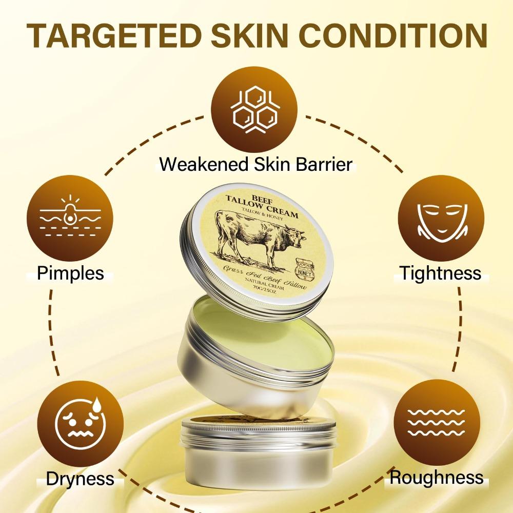 Natural Organic Beef Tallow Balm Whole Body Care Raw Honey Moisturizing Cream  For All Skin Types