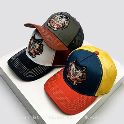 And Women China Chic Embroidered Dragon Head Baseball Caps Air Permeable Mesh Sun Protection Color Contrast Trucker Caps All-Match Personalized
