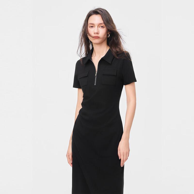 

SheTu Casual Elegant Zipper Lapel Mid-length Short Sleeve Dress M
