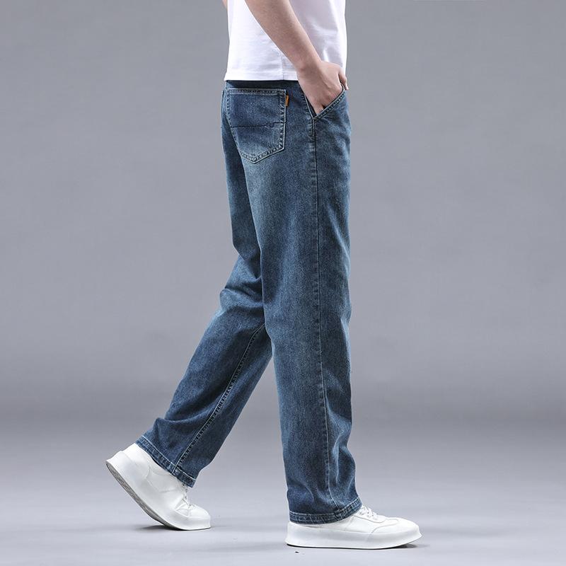 Summer Ultra-thin Lyocell Men's Jeans Drape Soft Fabric Loose Straight Casual Denim Pants Elastic Ice Silk Male Trousers