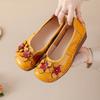 Shallow Single Shoes, Genuine Leather Women's Shoes, Shoe Flowers, One Pedal, Doudou Round Head Thick Sole, Spring and Autumn