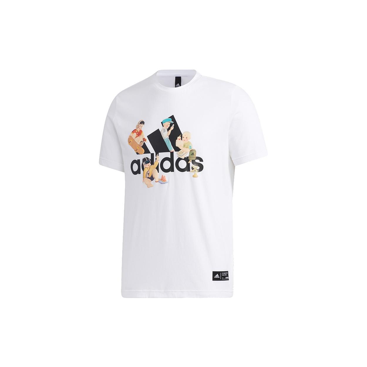 adidas Shanghai Tee Logo Printing Sports Round Neck Short Sleeve White Men s GL0399 XL