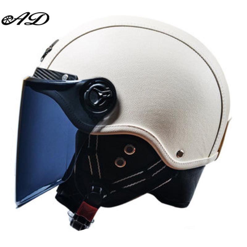 AD Retro Motorcycle Helmets with Harley Visor Leather Helmet for Man Electric Motorbike Vintage Protected Motor Safety Cap