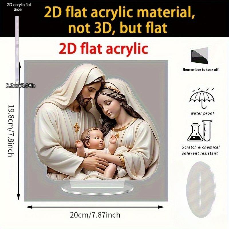 2D Flat Religious ThemesAcrylic Tabletop Decoration, Joseph, Mary, and Jesus Family, Suitable for wall decoration, porch, room, villa, accents Home, H