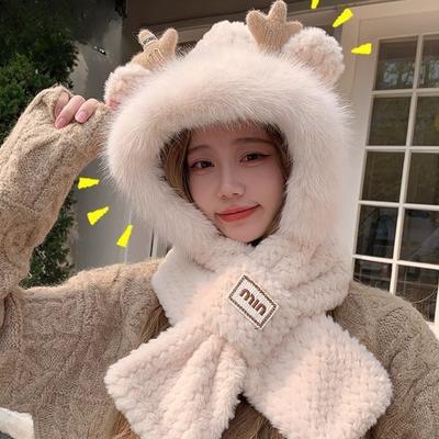 Hat Women's New Autumn and Winter Scarf All In One Hooded Cute Longbao Thickened Warm Hat Cycling Ear Protection Hat