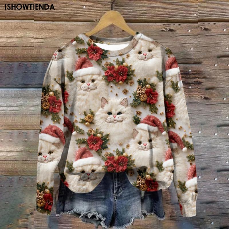 Women Casual Long Sleeve Sweatshirt 3d Print Women's Round Neck Pullovers Female Clothes Tops