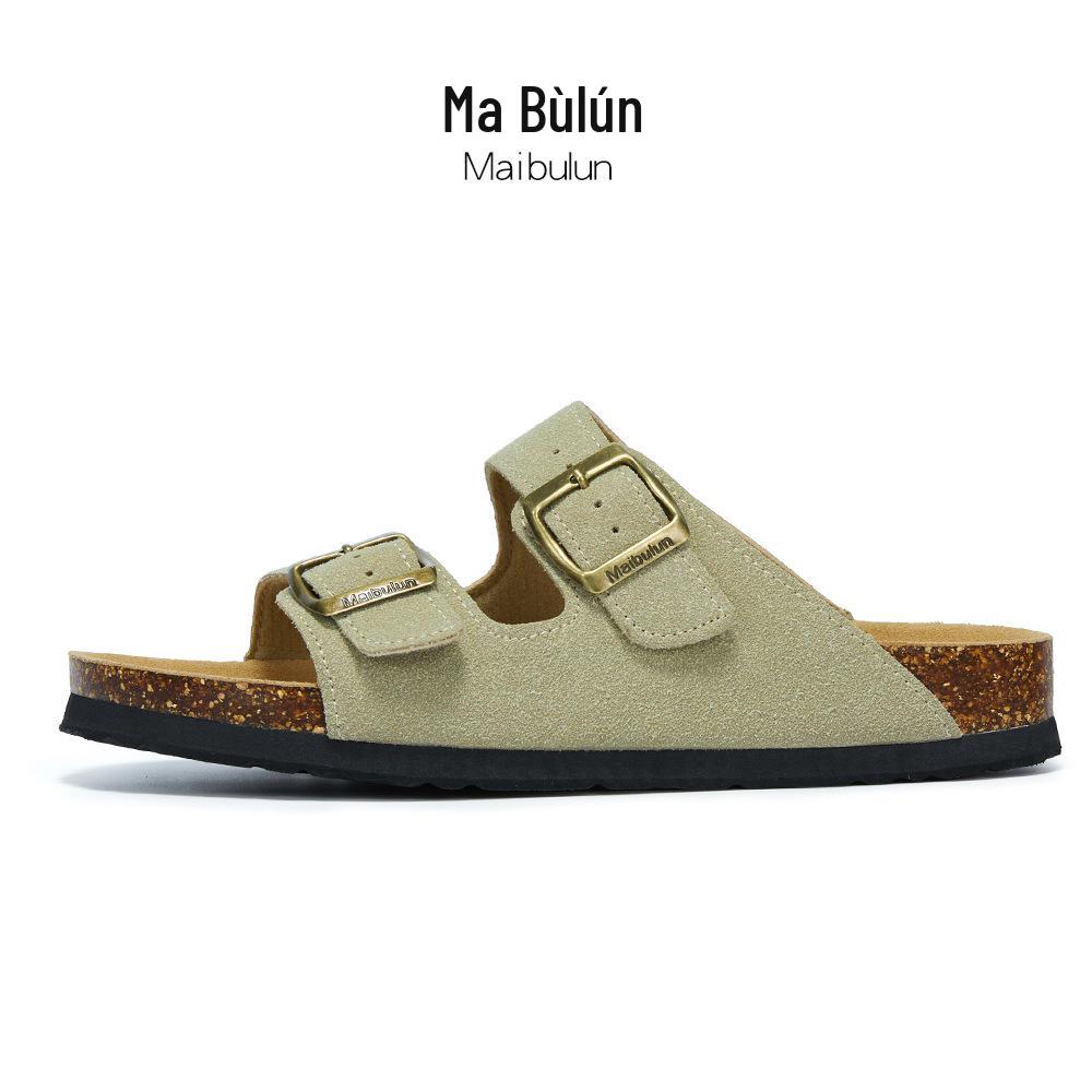 Maibulun Unisex Kork Anti-Rutsch Hausschuhe - Mattes Leder, Einzelner Riemen, Trendige Sommer Strand- & Hauskleidung