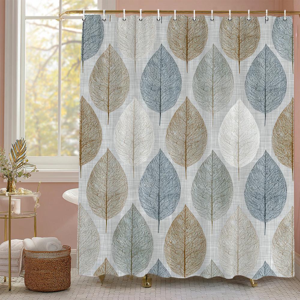 Golden Leaf Shower Curtain, Bathroom Decorative Shower Curtain, Waterproof Shower Curtain With Hooks