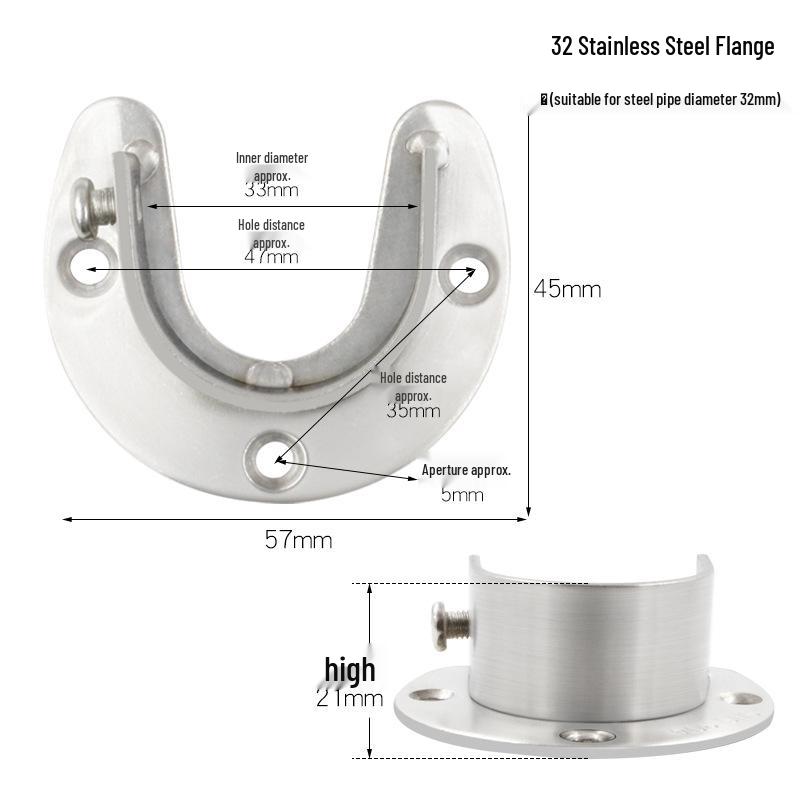 Ronggu Stainless Steel High Foot Flange Base for Clothes Rods, Towel Tubes, and Curtain Rods