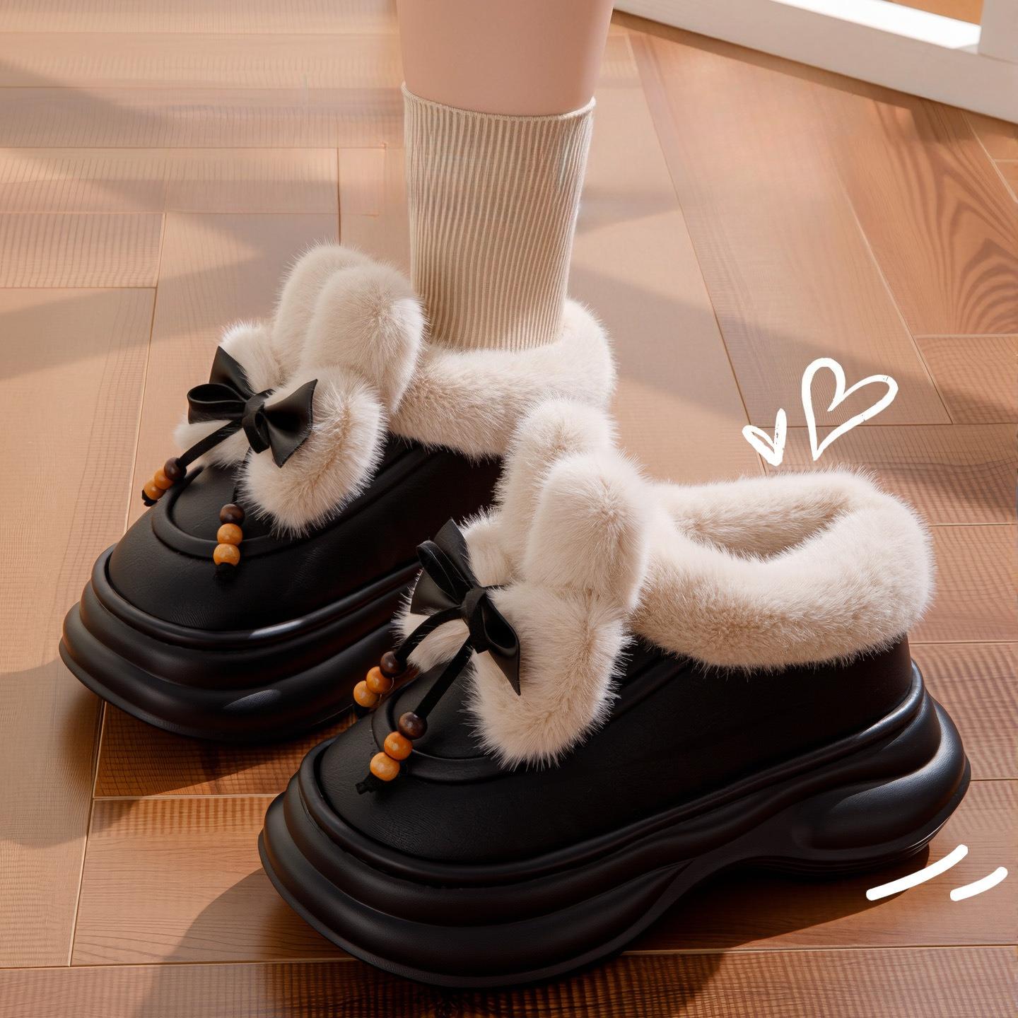 

Теплые плюшевые женские зимние ботинки на платформе, милый дизайн, пушистая обувь, водонепроницаемая ПУ кожа, толстая подошва, повседневная обувь для холодных дней 40-41