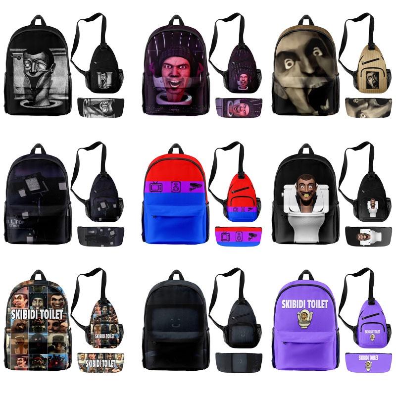 2023 New Skibidi Toilet Prank Backpack Set Oxford Cloth Unisex 20l Capacity Breathable