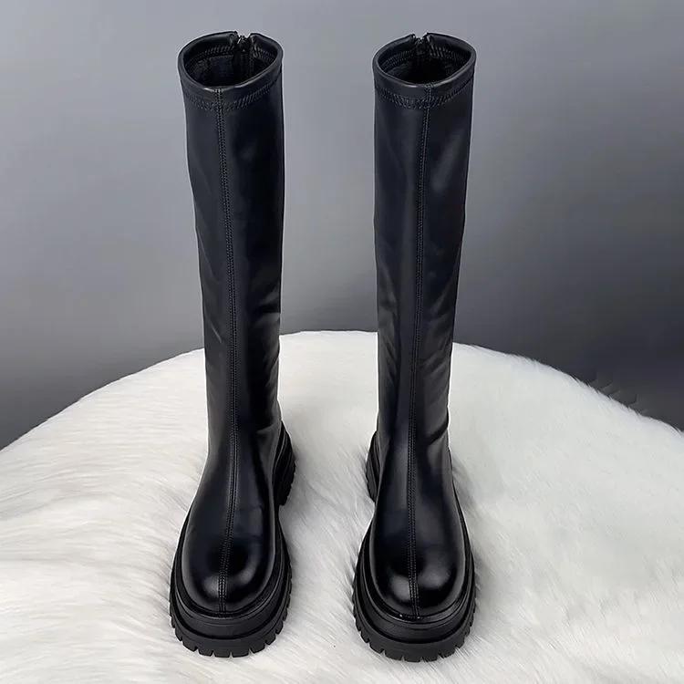 Black Boots for Women 2025 New Autumn and Winter Season Children's Korean Version Height Increasing British Style Thick Soled