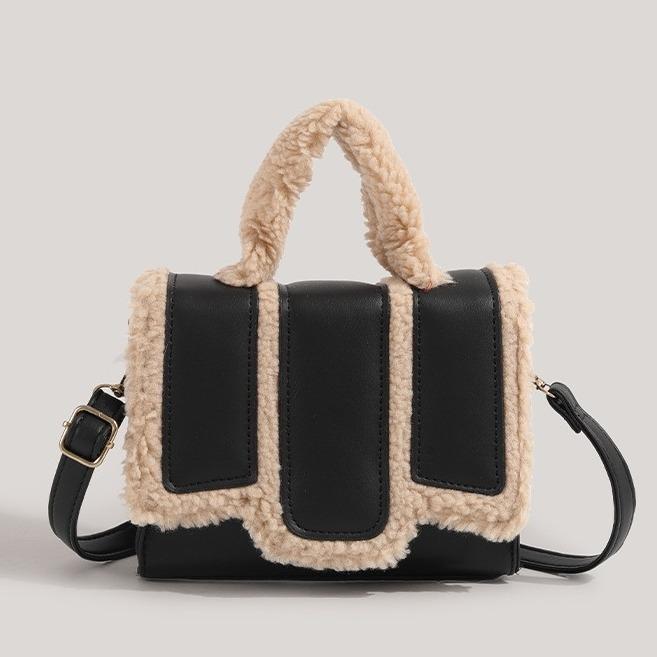 

Сумка из овечьей шерсти и искусственной кожи, женская, осень-зима, новая классическая черная, маленькая квадратная сумка, корейские универсальные сумки через плечо