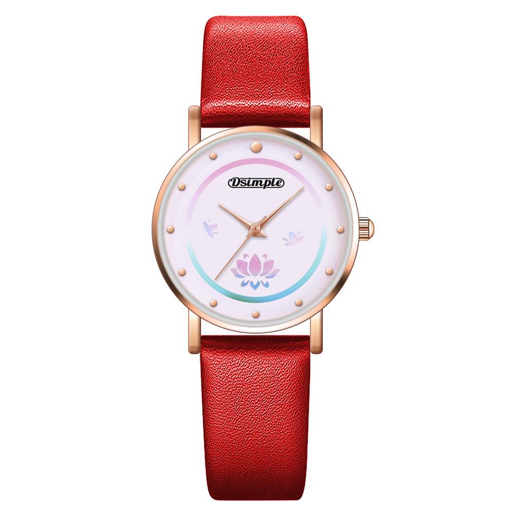 Dsimple Gorgeous Fashion Ladies Jewelry Set Watch Women S Leather Quartz Watch Gift Watch красный