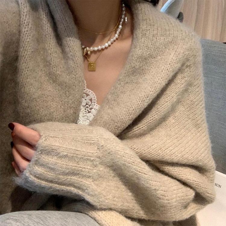 Women's Casual Solid Color Loose Knitted Cardigan Sweater Jacket Top