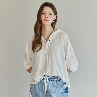 MAXZA Lace Up Slub Loose FiT Hoodie T shirT zf08qT003na