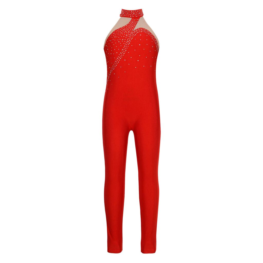 Barn Jenter Gymnastikk Trikot Trening Danse Jumpsuit Ermeløs Sheer Mesh Patchwork Skating Bodysuit