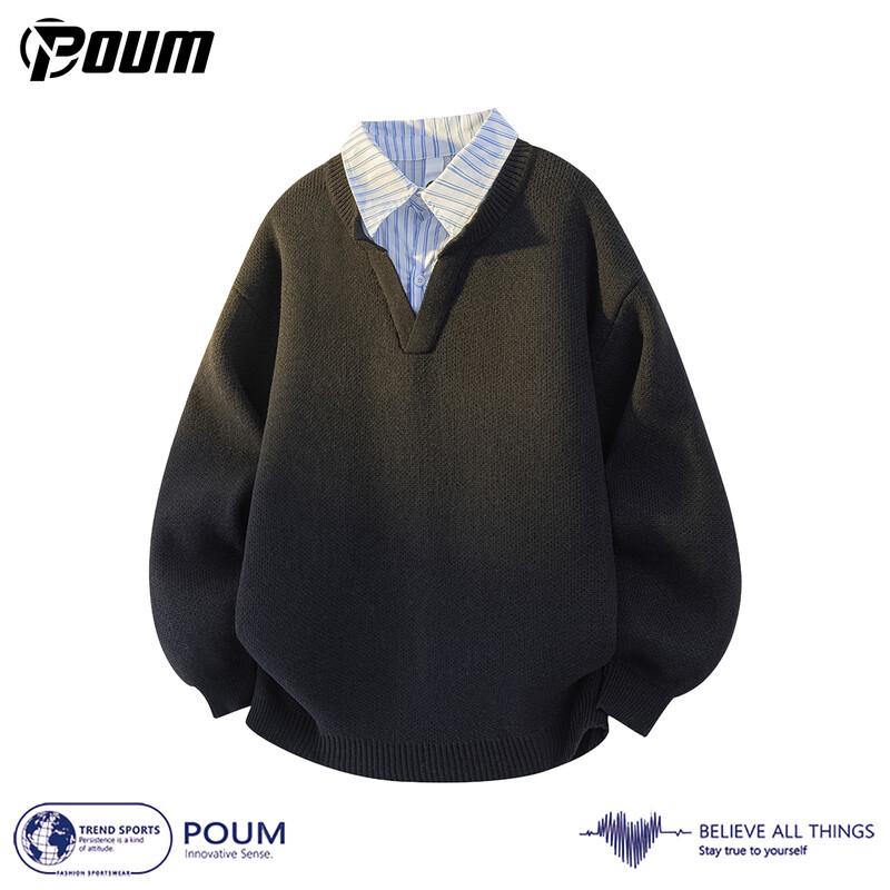 

POUM Men s Winter Faux Two-Piece Knitted Sweater L
