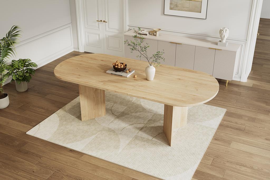 Tavolo da Pranzo Estensibile 160/200 * 90 cm, Adatto per 6-8 Persone, Tavolo da Pranzo con Angoli Arrotondati, Piano Spesso, Stile Semplice, Colore Rovere