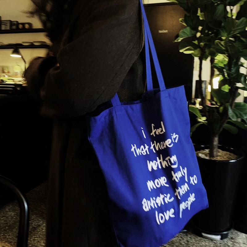 

South Korea Ins Identical Ofmydraw Royal Blue Canvas Bag Thin Shoulder Simple All-matching