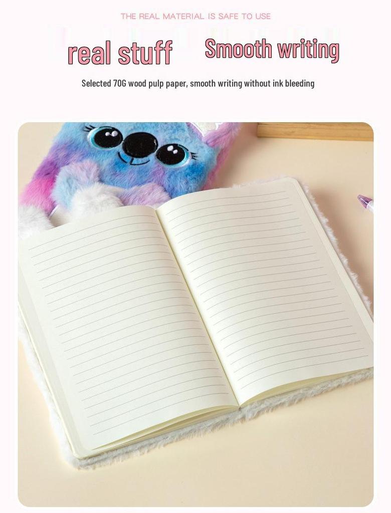 Embroidered Cute Cartoon A5 Plush Notebook - Great Gift for Students and Planners